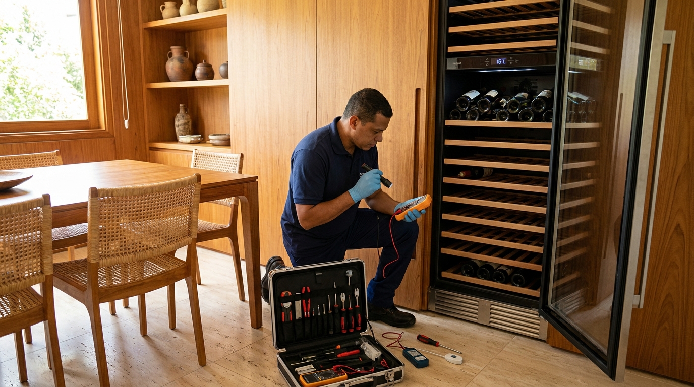 Substituição de termostato em adega climatizada em visita técnica em Belo Horizonte‑MG